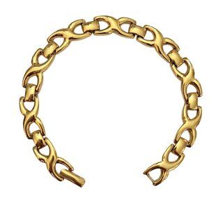 Monet Gold Tone Bow Tie Style Chain Link Tennis Bracelet 7.5" Long, Signed K111